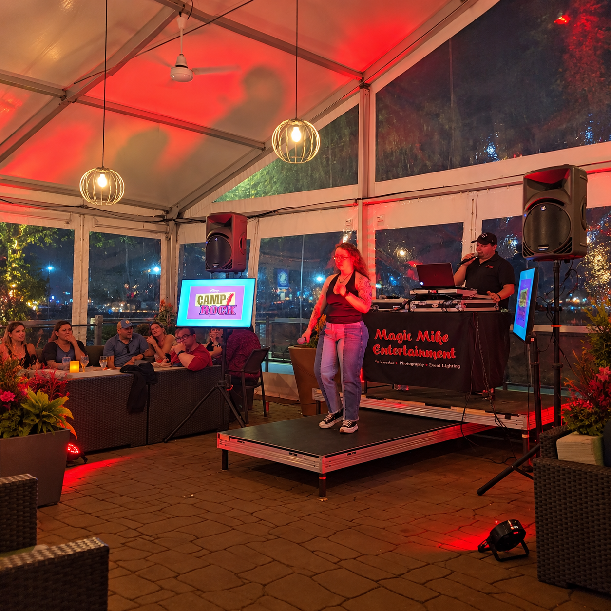 Karaoke singer performing with Magic Mike Entertainment at a live Massachusetts event